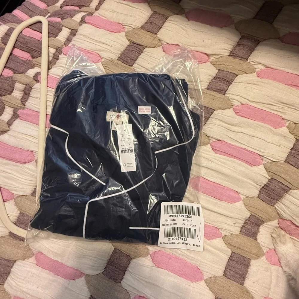 J. Crew Dreamy Cotton-Modal Blend Luxe Jersey Button Up Pajama Top NWT M Navy